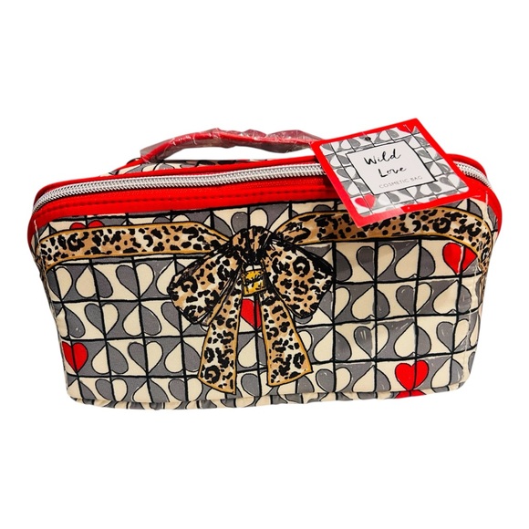 Brighton Handbags - Brighton Wild Love Cosmetic Bag Travel Bag Hearts Leopard 9”W x 5”D x 4.5”H